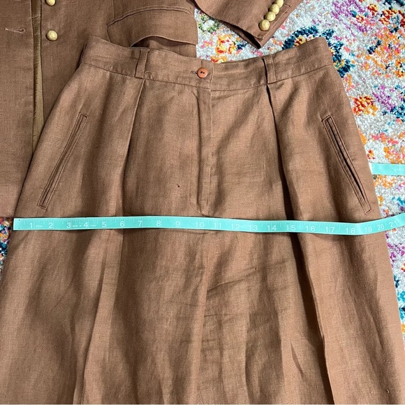 Vintage Linen Brown Gold Hardware Emblem Suit Blazer and Slacks - Picture 11 of 16